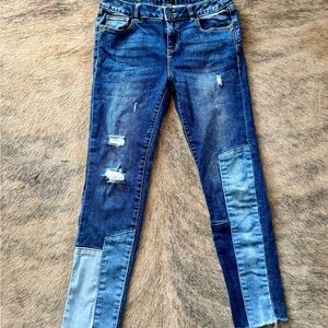 Miss Me Blue Patchwork Skinny Jeans